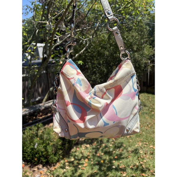 Coach Op Art Multicolor Shoulder Bag Pastel Signature C Print Rainbow Y2K Hobo - Picture 1 of 14